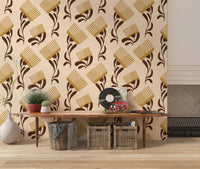 Mid Mod Wildflower Comb - Beige Chocolate Wallpaper⁠