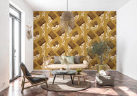 Mid Mod Wildflower Comb - Beige Ocher Wallpaper⁠