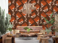 Mid Mod Wildflower Comb - Chocolate Terracotta Wallpaper⁠