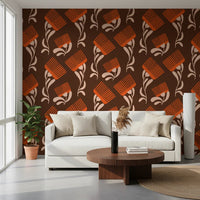 Mid Mod Wildflower Comb - Chocolate Terracotta Wallpaper⁠