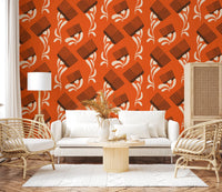 Mid Mod Wildflower Comb - Terracotta Chocolate Wallpaper⁠