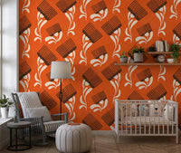 Mid Mod Wildflower Comb - Terracotta Chocolate Wallpaper⁠