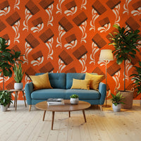 Mid Mod Wildflower Comb - Terracotta Chocolate Wallpaper⁠