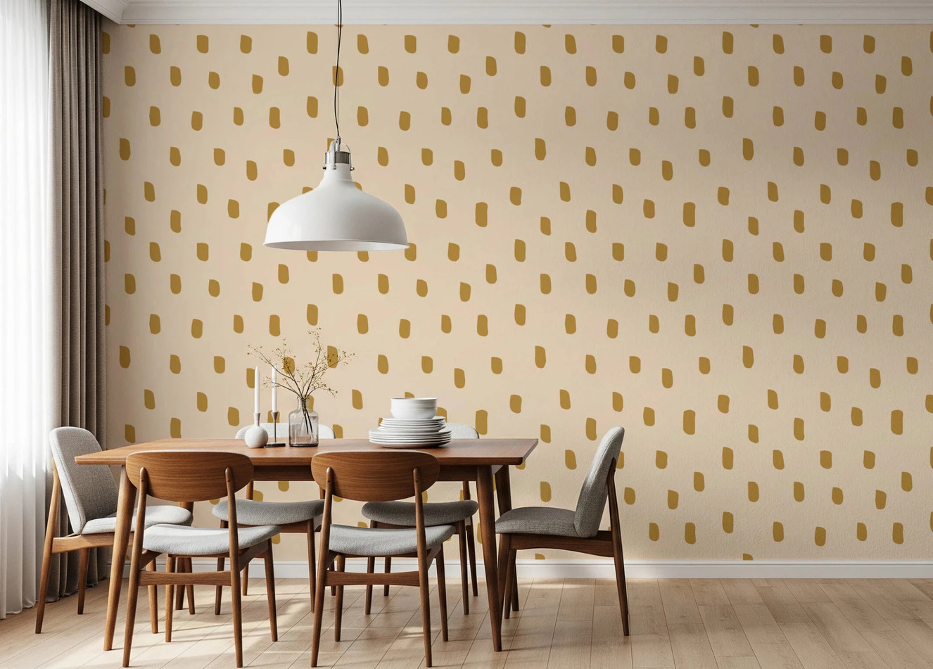 Mid Mod Wildflower Dots - Beige Ocher Wallpaper⁠
