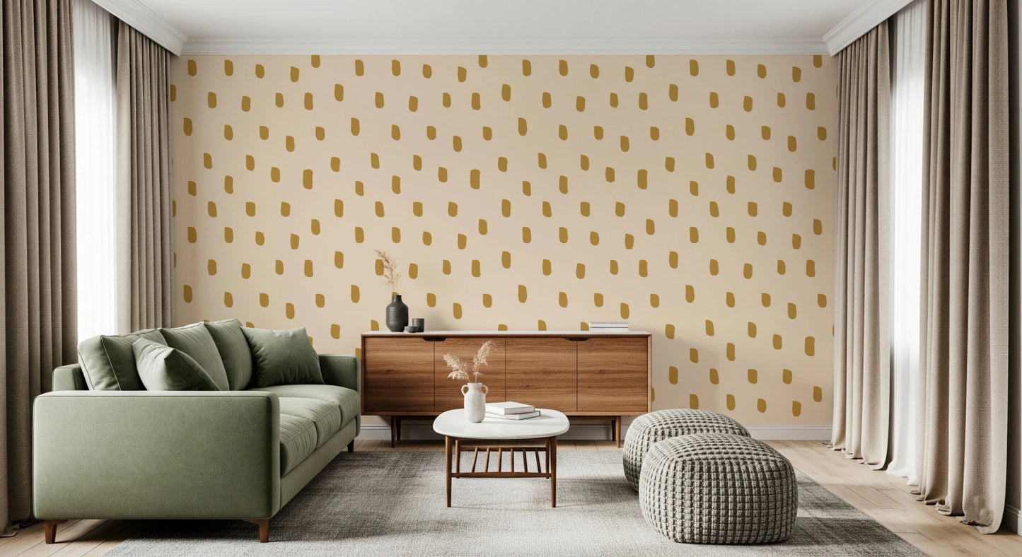 Mid Mod Wildflower Dots - Beige Ocher Wallpaper⁠