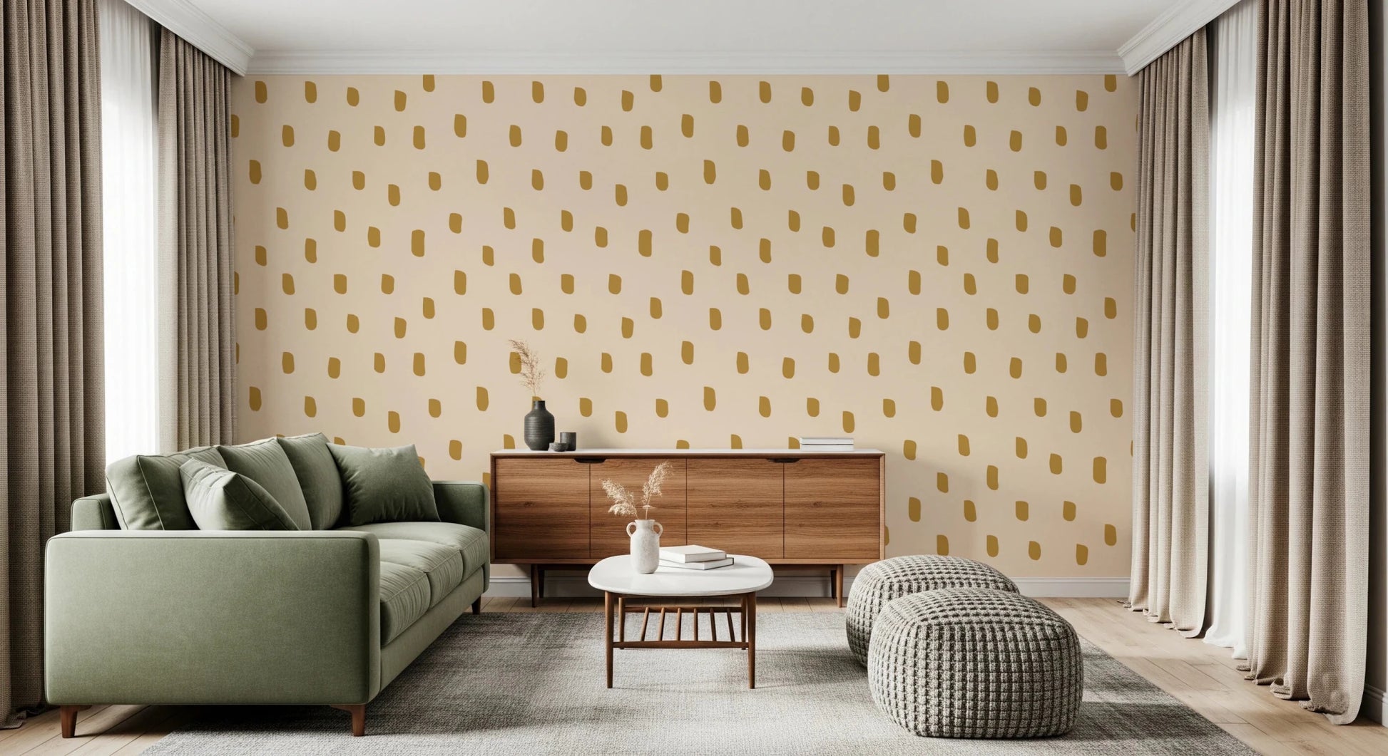 Mid Mod Wildflower Dots - Beige Ocher Wallpaper⁠