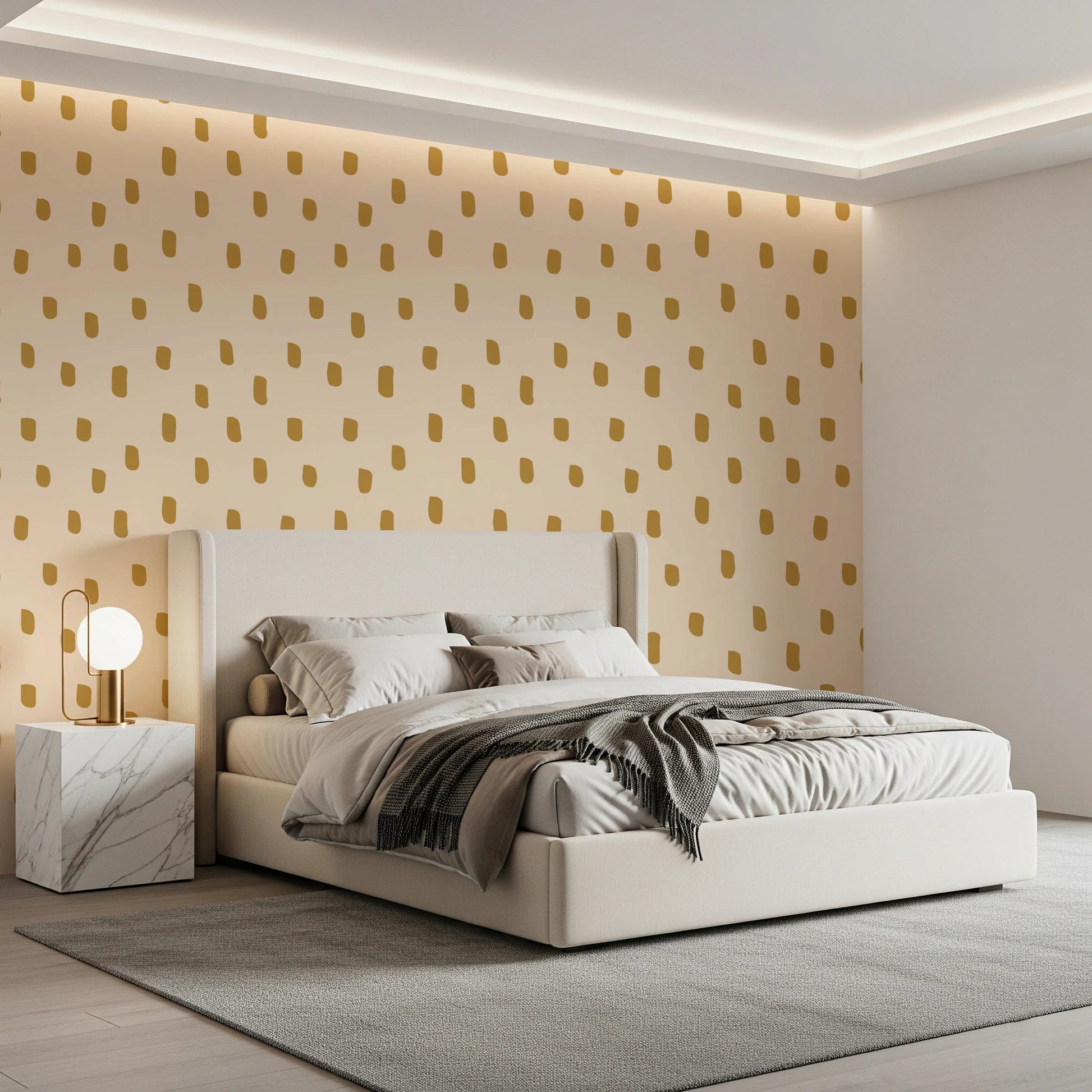 Mid Mod Wildflower Dots - Beige Ocher Wallpaper⁠