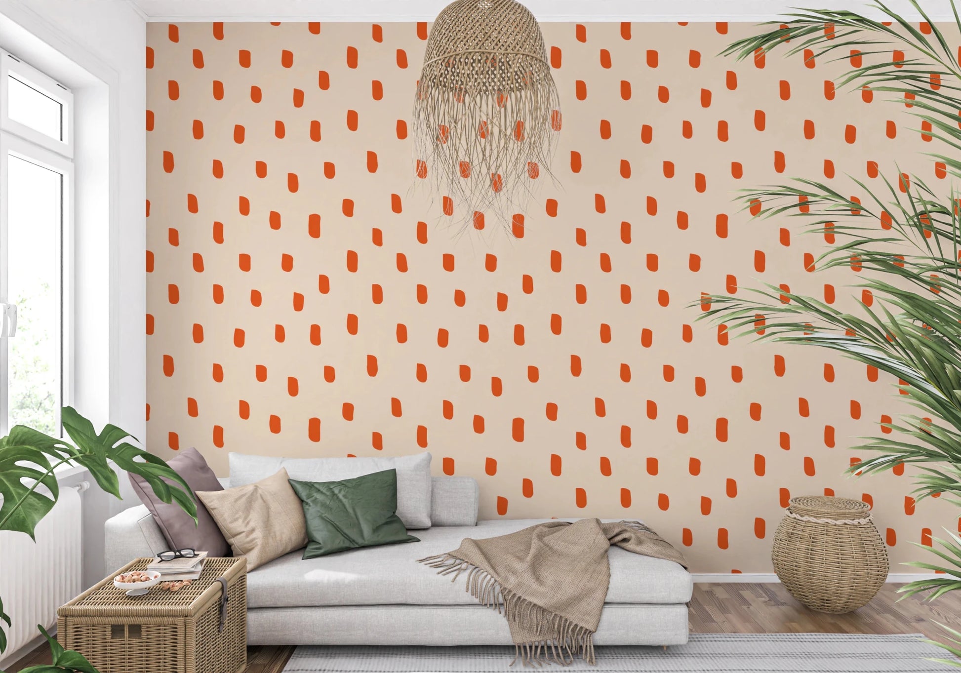Mid Mod Wildflower Dots - Beige Terracotta Wallpaper⁠