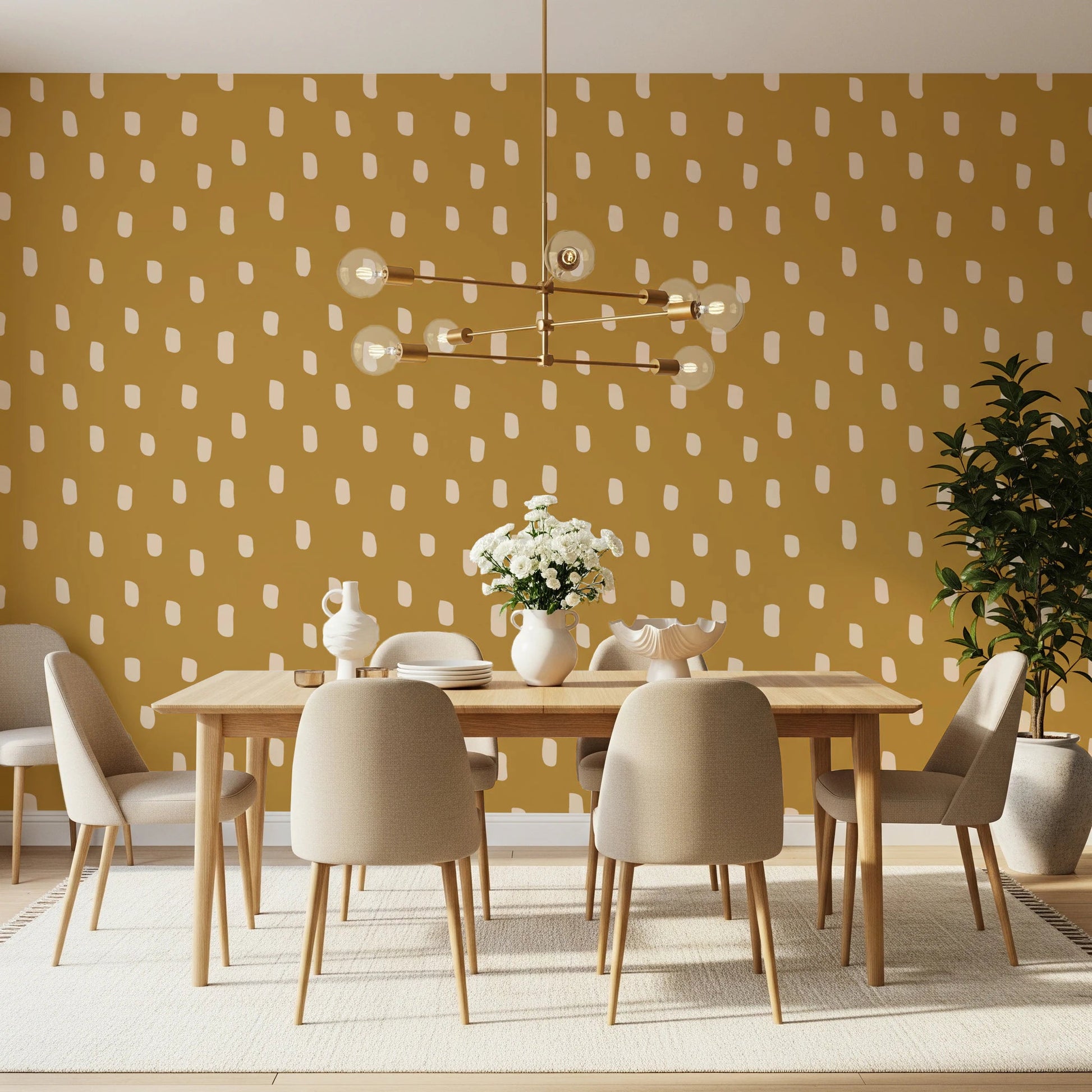 Mid Mod Wildflower Dots - Ocher Beige Wallpaper⁠