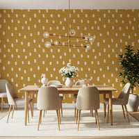 Mid Mod Wildflower Dots - Ocher Beige Wallpaper⁠