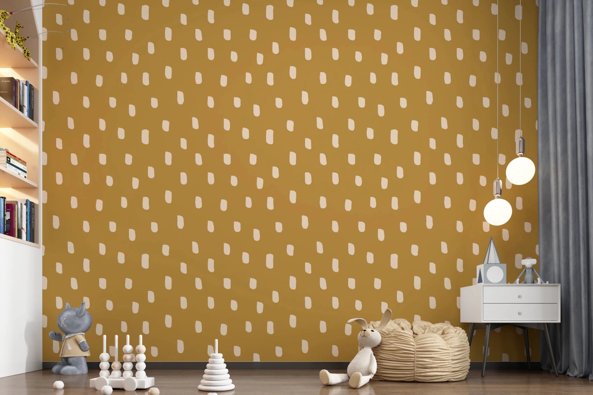 Mid Mod Wildflower Dots - Ocher Beige Wallpaper⁠