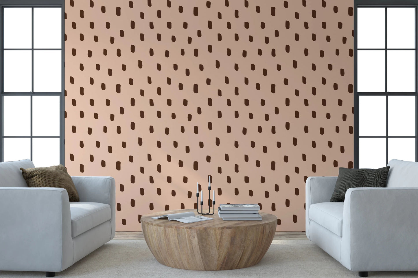 Mid Mod Wildflower Dots - Pink Brown Wallpaper⁠