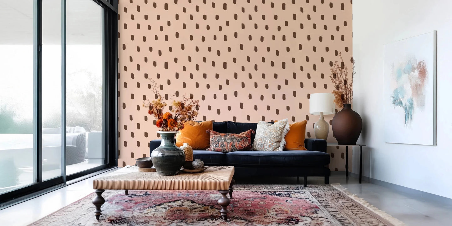 Mid Mod Wildflower Dots - Pink Brown Wallpaper⁠