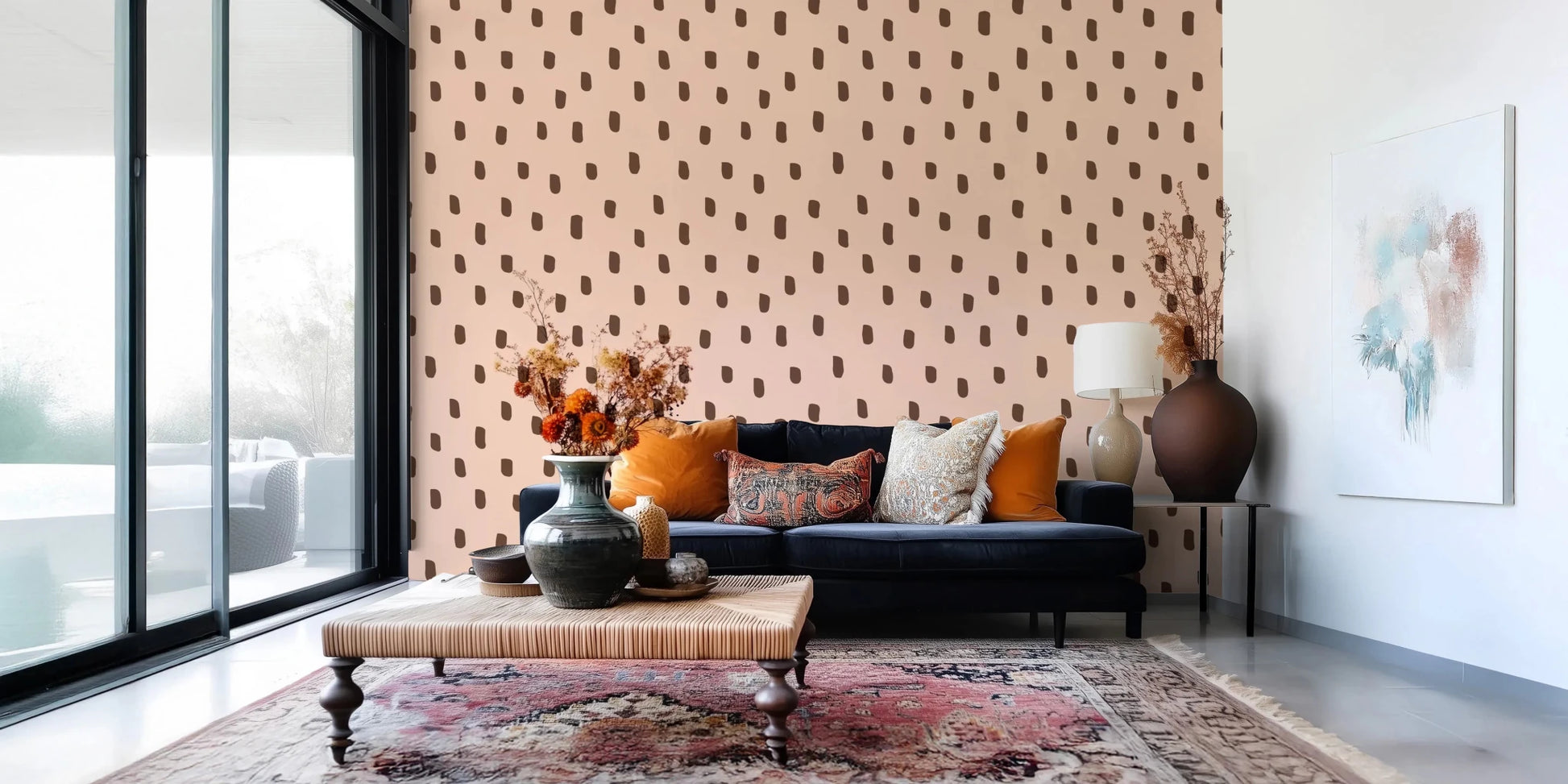 Mid Mod Wildflower Dots - Pink Brown Wallpaper⁠