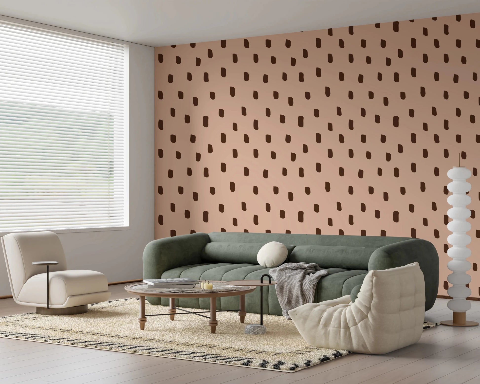Mid Mod Wildflower Dots - Pink Brown Wallpaper⁠