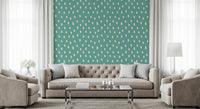 Mid Mod Wildflower Dots - Teal Beige Wallpaper⁠