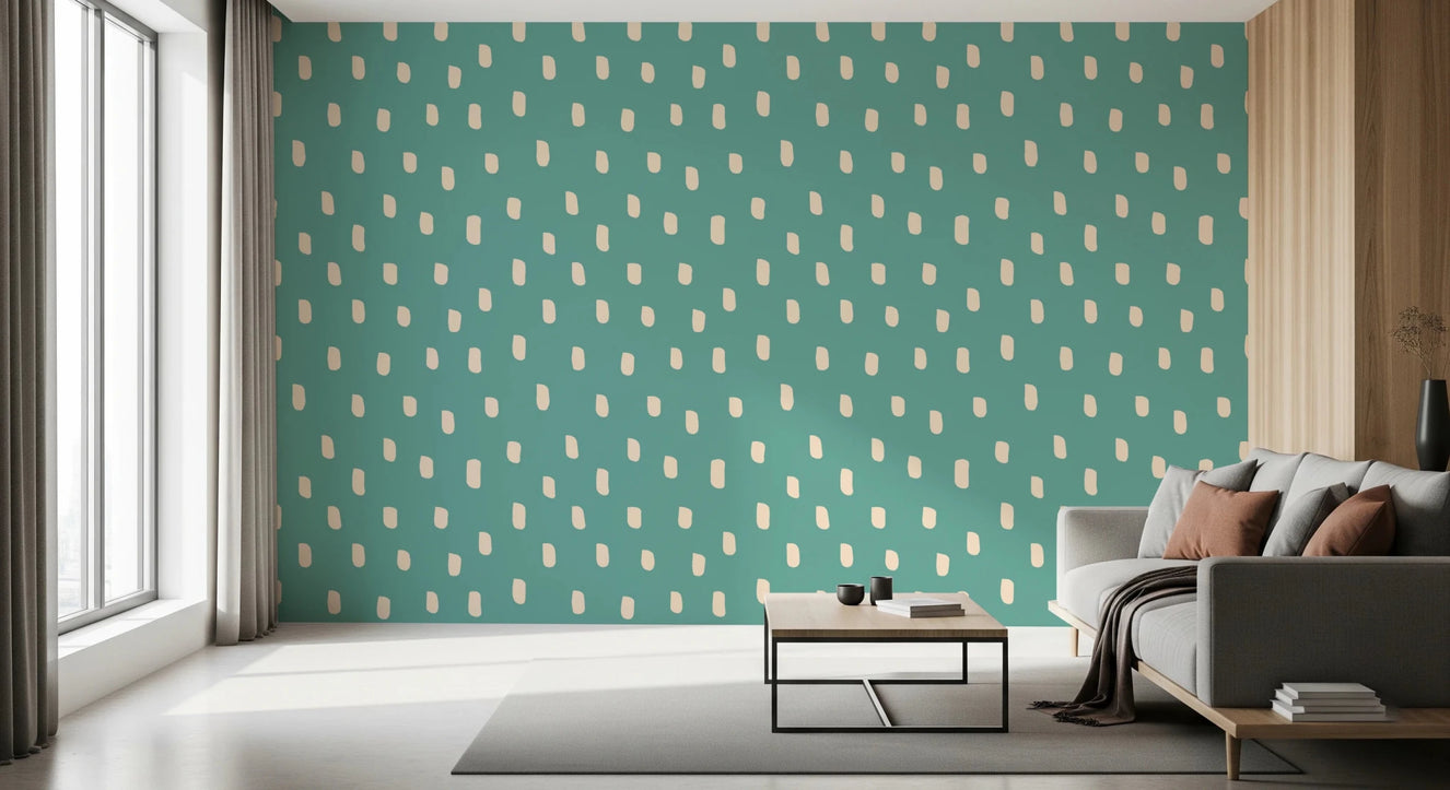 Mid Mod Wildflower Dots - Teal Beige Wallpaper⁠