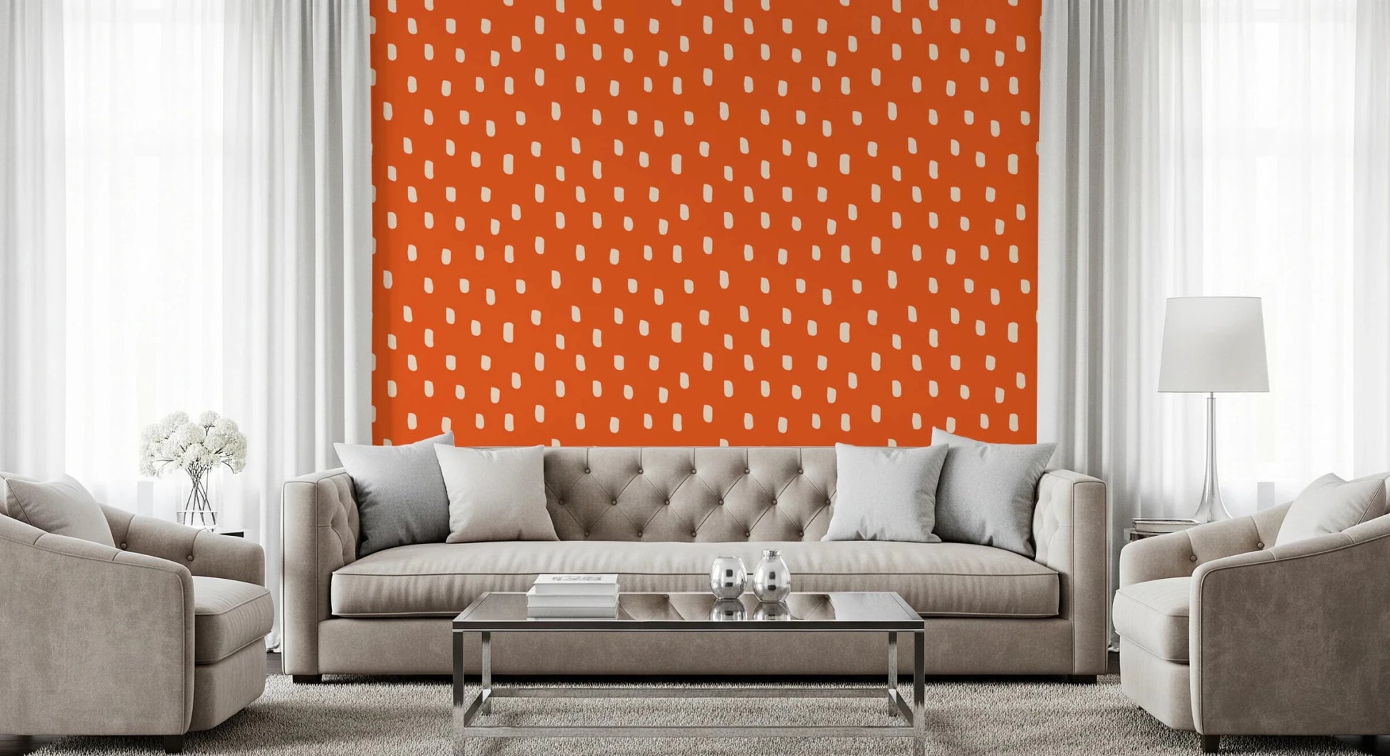 Mid Mod Wildflower Dots - Terracotta Beige Wallpaper⁠