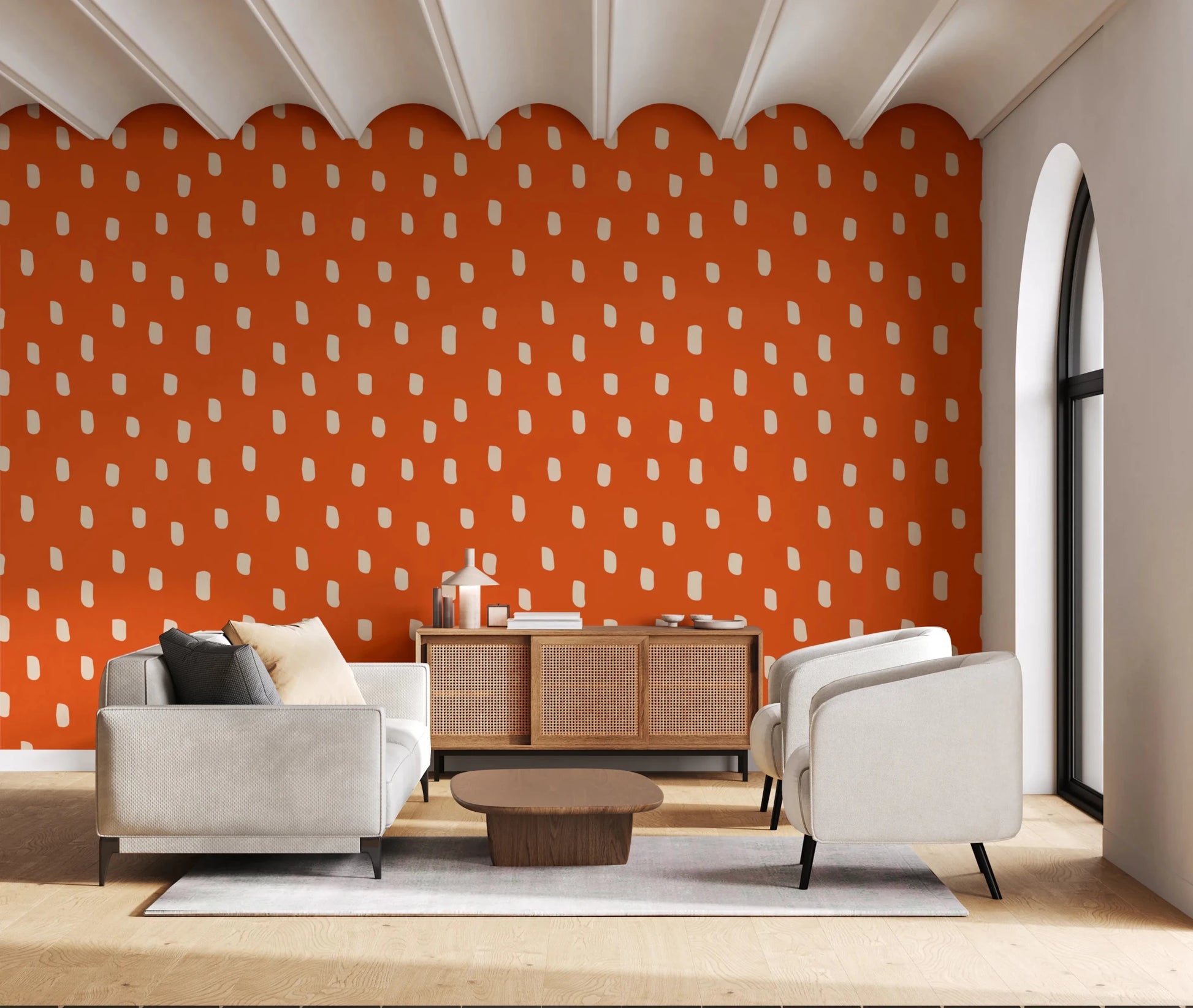 Mid Mod Wildflower Dots - Terracotta Beige Wallpaper⁠