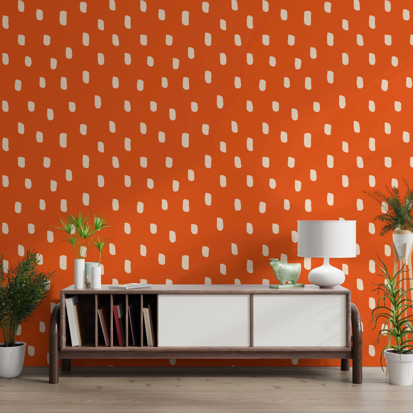 Mid Mod Wildflower Dots - Terracotta Beige Wallpaper⁠