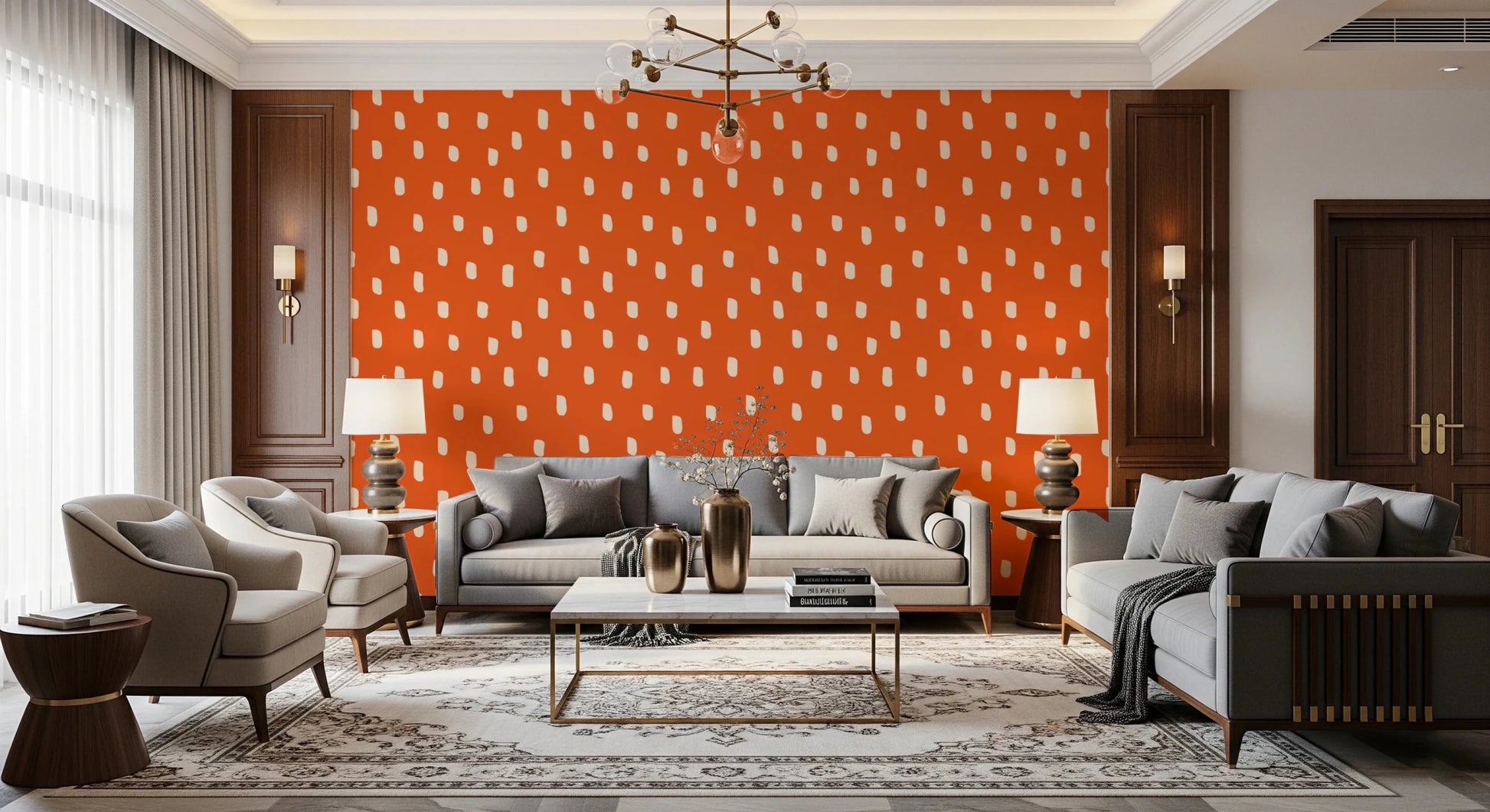 Mid Mod Wildflower Dots - Terracotta Beige Wallpaper⁠