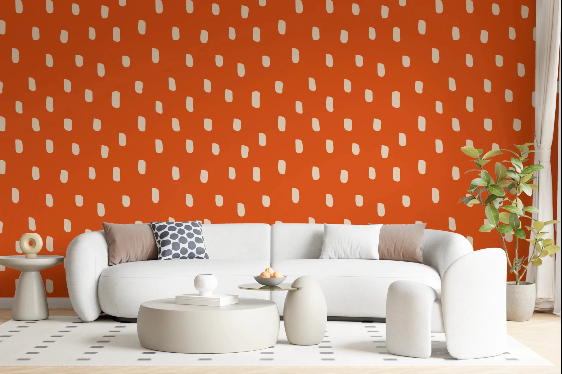 Mid Mod Wildflower Dots - Terracotta Beige Wallpaper⁠