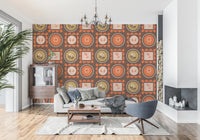 Mid Mod Wildflower Frames - Botanical Collage Chocolate Terracotta Wallpaper⁠