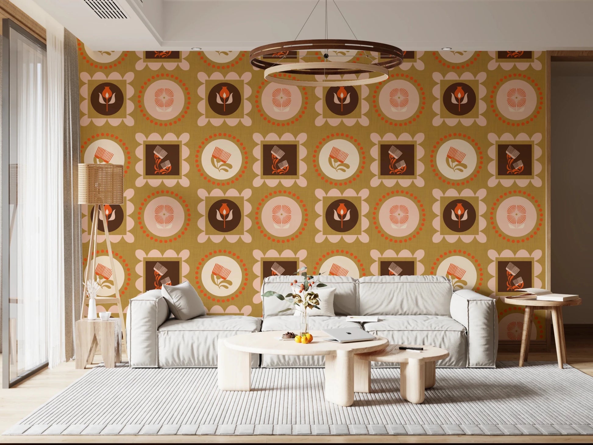 Mid Mod Wildflower Frames - Botanical Collage Cream Terracotta Wallpaper⁠