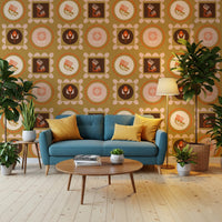 Mid Mod Wildflower Frames - Botanical Collage Cream Terracotta Wallpaper⁠