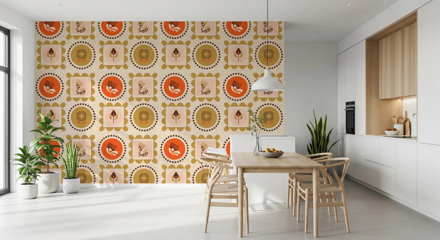 Mid Mod Wildflower Frames - Botanical Collage Terracotta Ocher Wallpaper⁠
