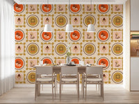 Mid Mod Wildflower Frames - Botanical Collage Terracotta Ocher Wallpaper⁠