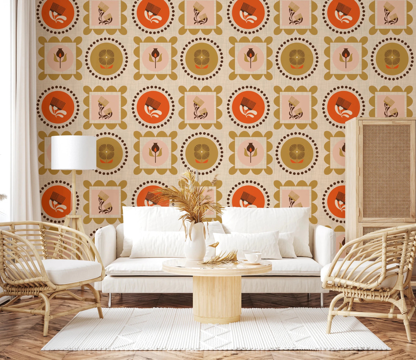Mid Mod Wildflower Frames - Botanical Collage Terracotta Ocher Wallpaper⁠