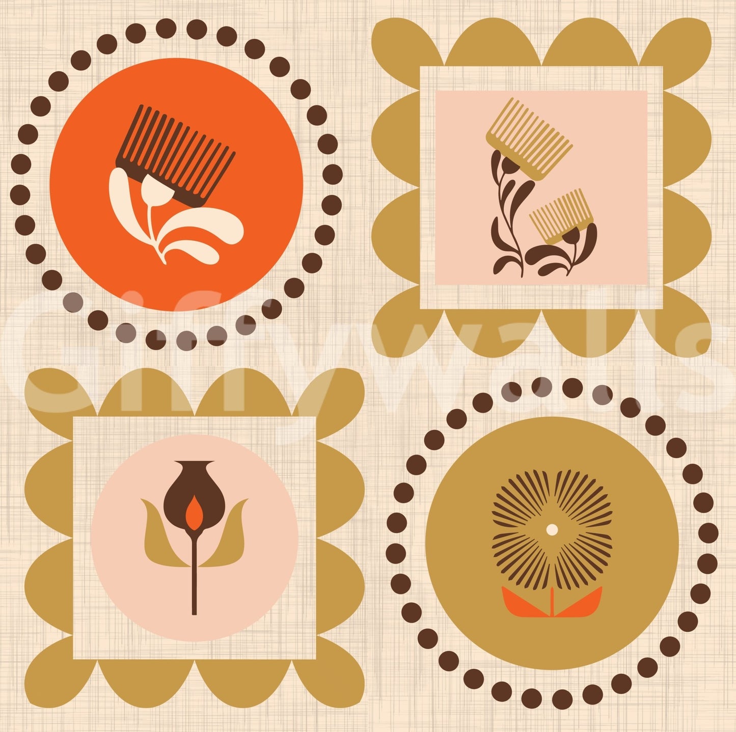 Mid Mod Wildflower Frames - Botanical Collage Terracotta Ocher Wallpaper⁠