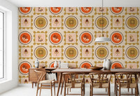 Mid Mod Wildflower Frames - Botanical Collage Terracotta Ocher Wallpaper⁠