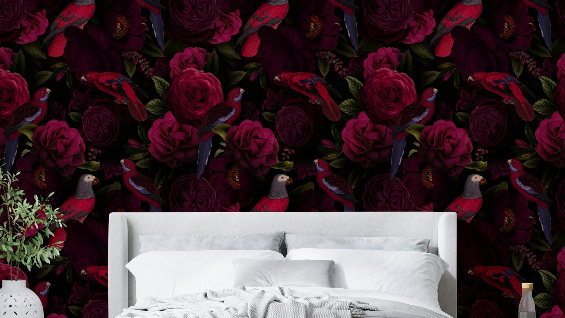 Timeless, dark floral wallpaper bringing a sense of mystery indoors

