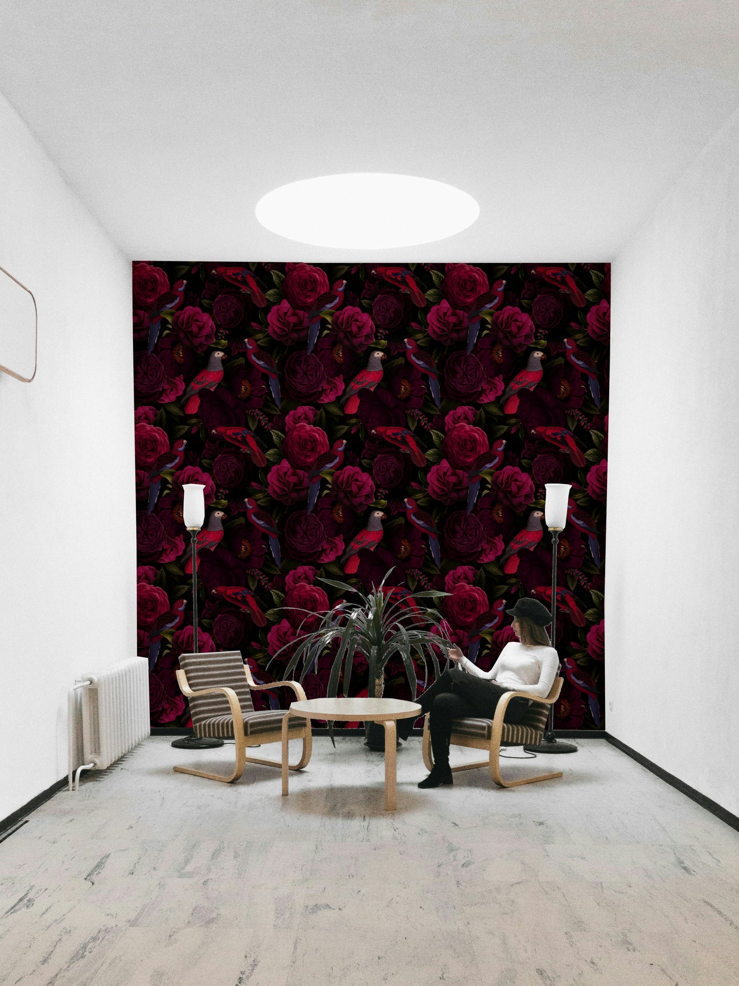 Rich floral wallpaper offering dramatic elegance in dark hues


