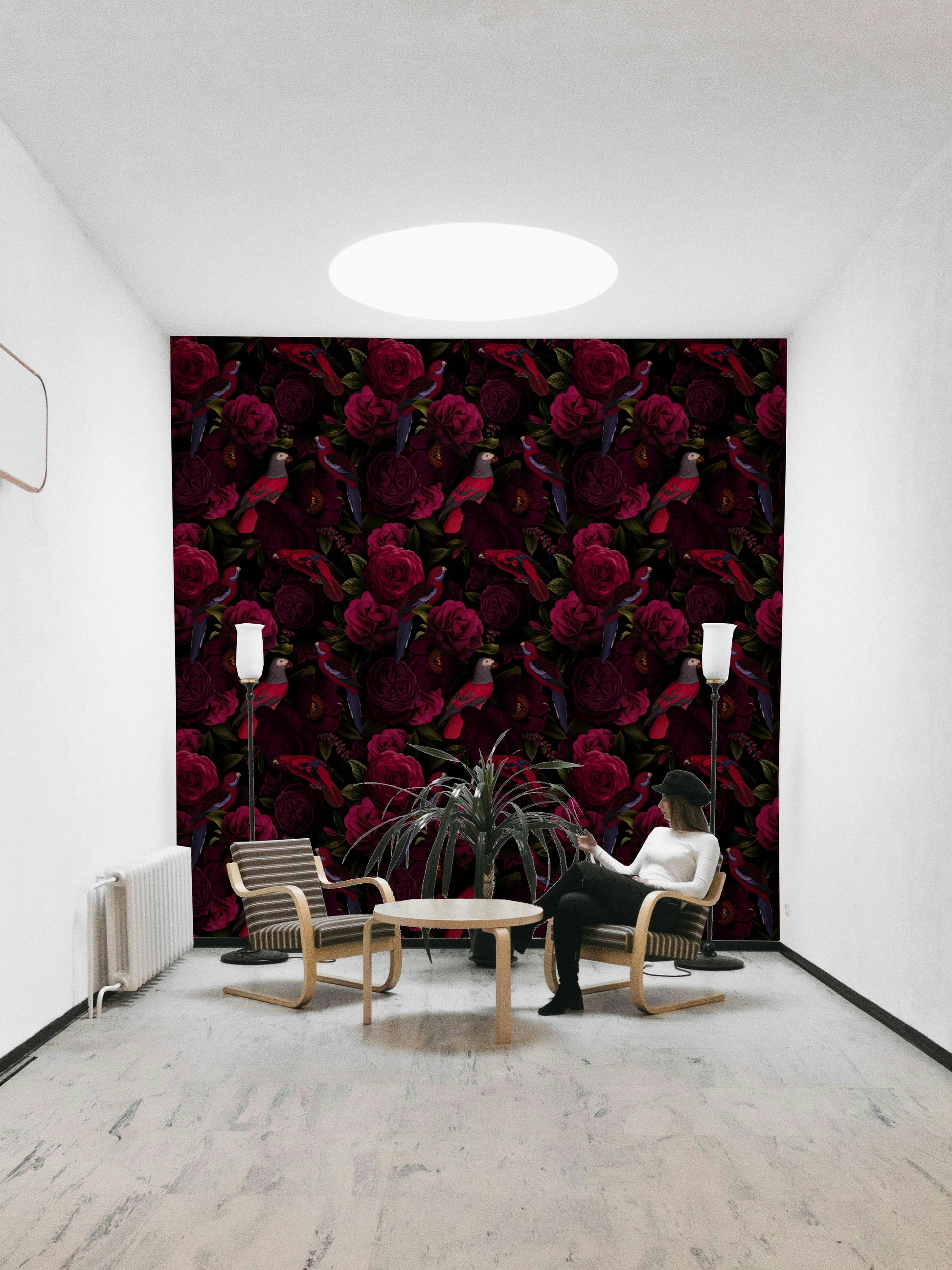 Rich floral wallpaper offering dramatic elegance in dark hues

