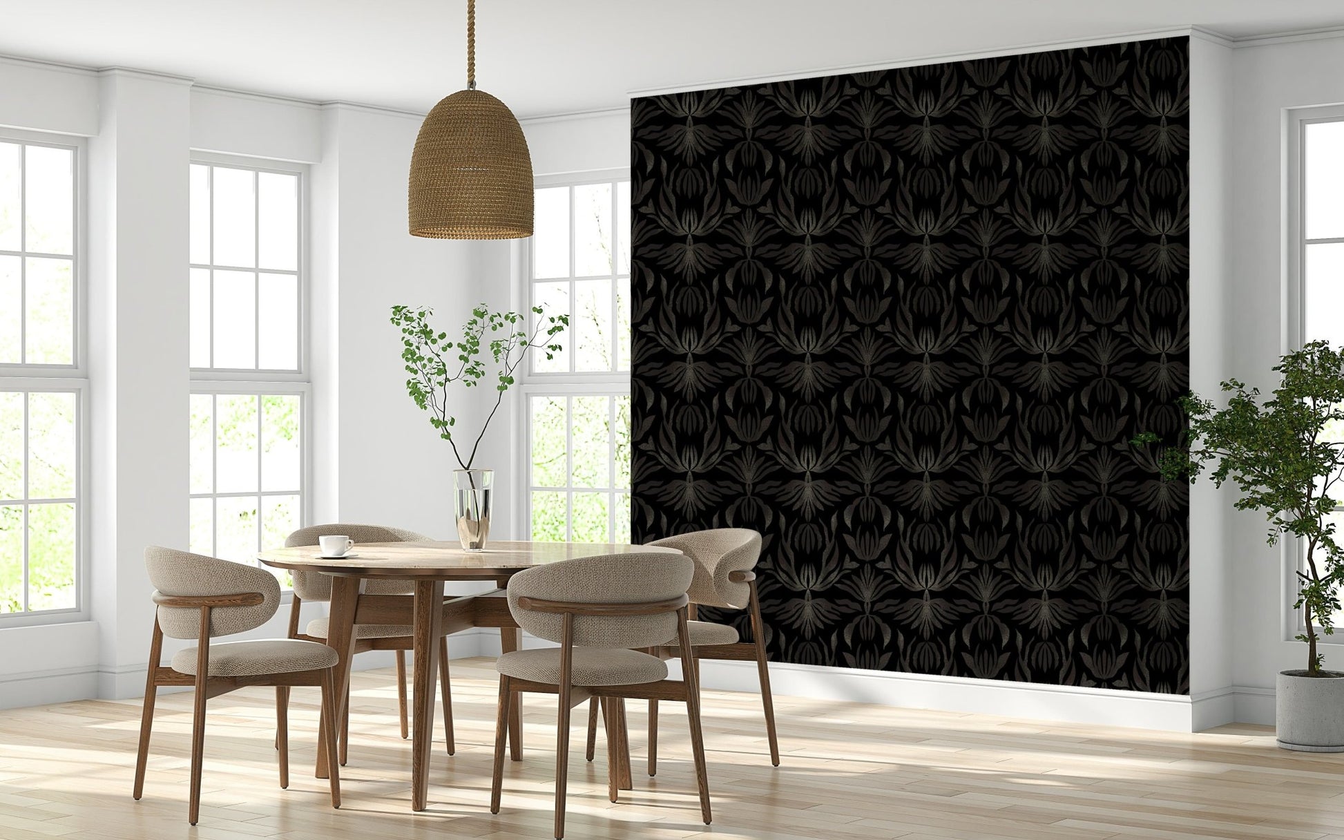Charming Bloomscape wallpaper with colorful spring bloom flowers for bright interiors.