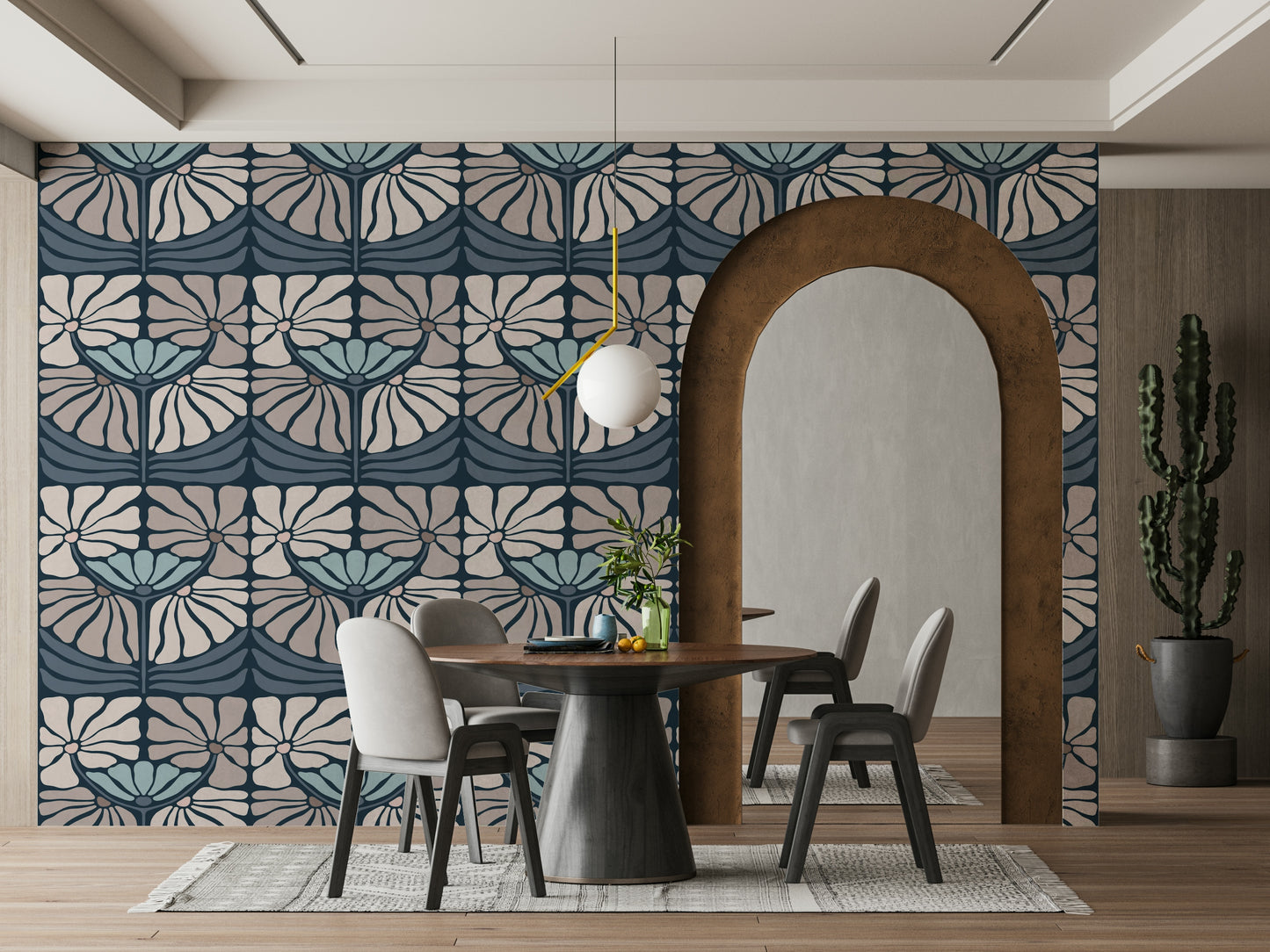 Vibrant flowers on dark wallpaper backdrop

