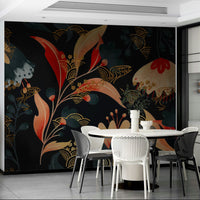 Artistic rendering of a nocturnal flower garden.
