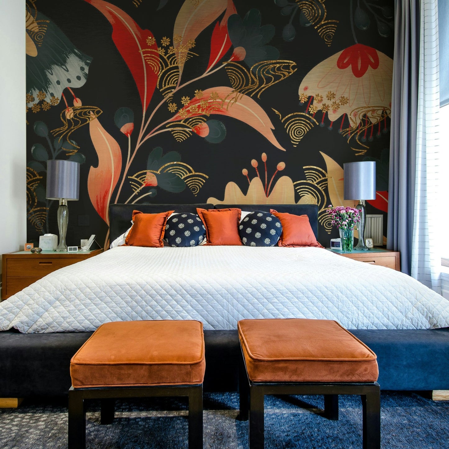 High-contrast floral artwork in a large format.
