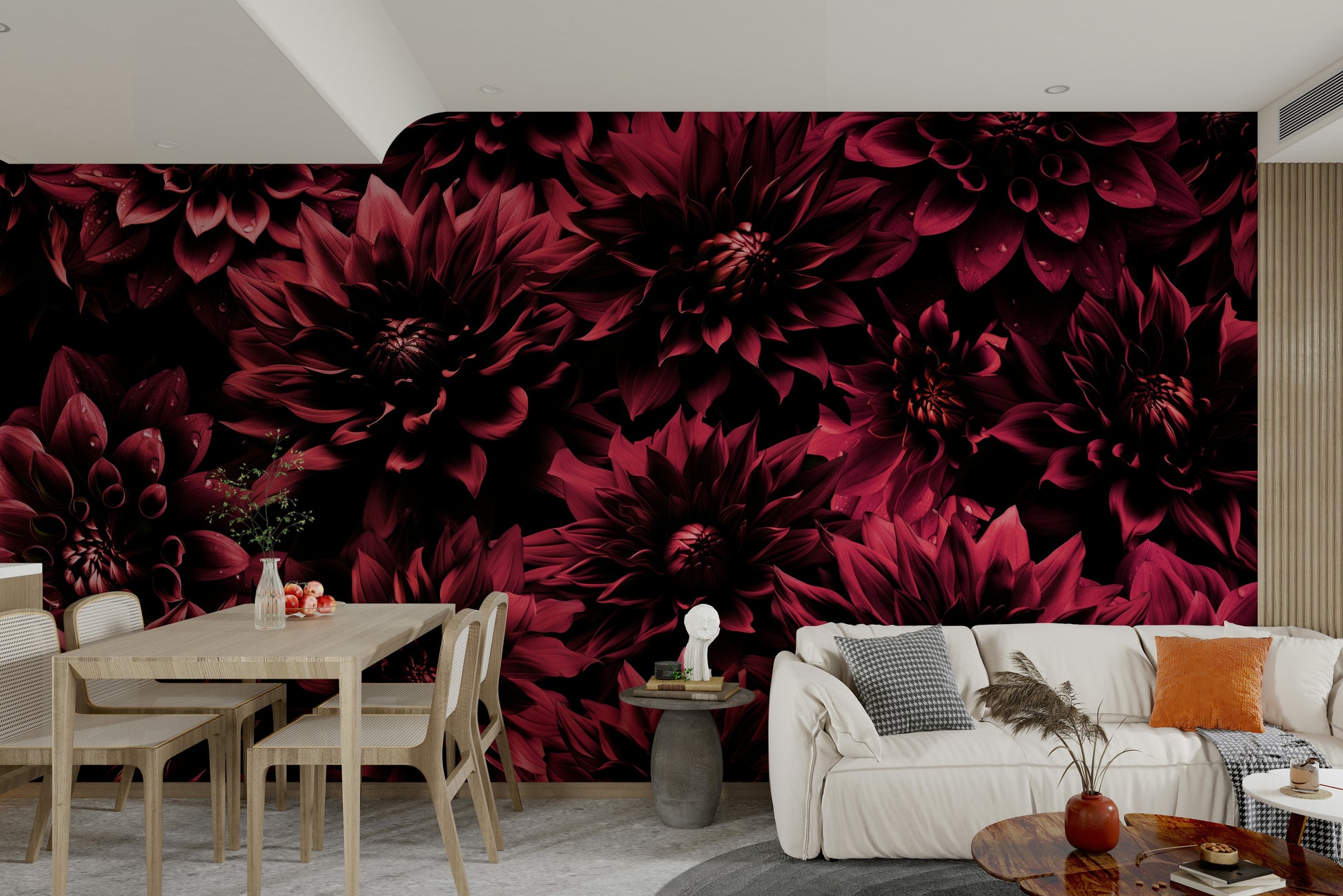 Dramatic dahlia wall mural for bedrooms

