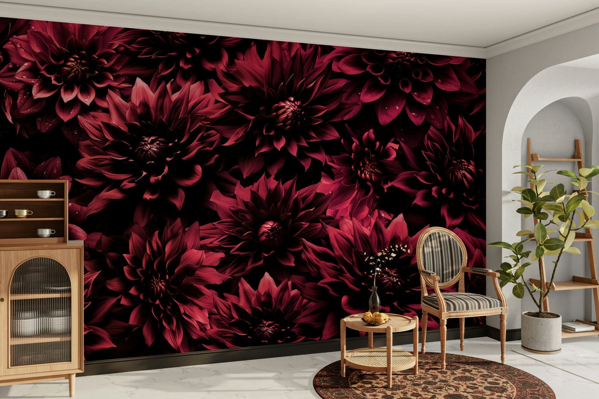 Midnight Burgundy Dahlia mural wallpaper


