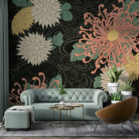 Traditional Japanese chrysanthemum wall mural for a timeless vibe.

