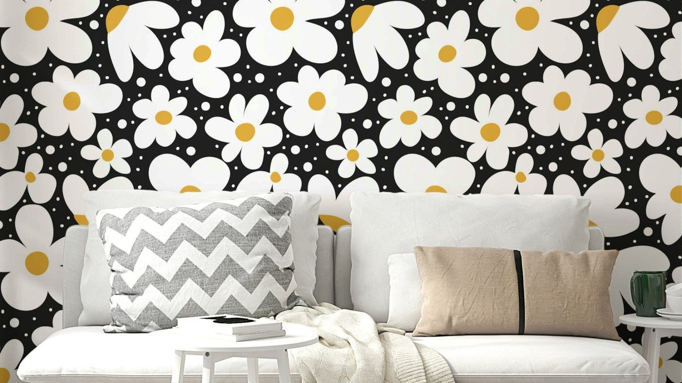 Midnight daisies wallpaper with dark floral design

