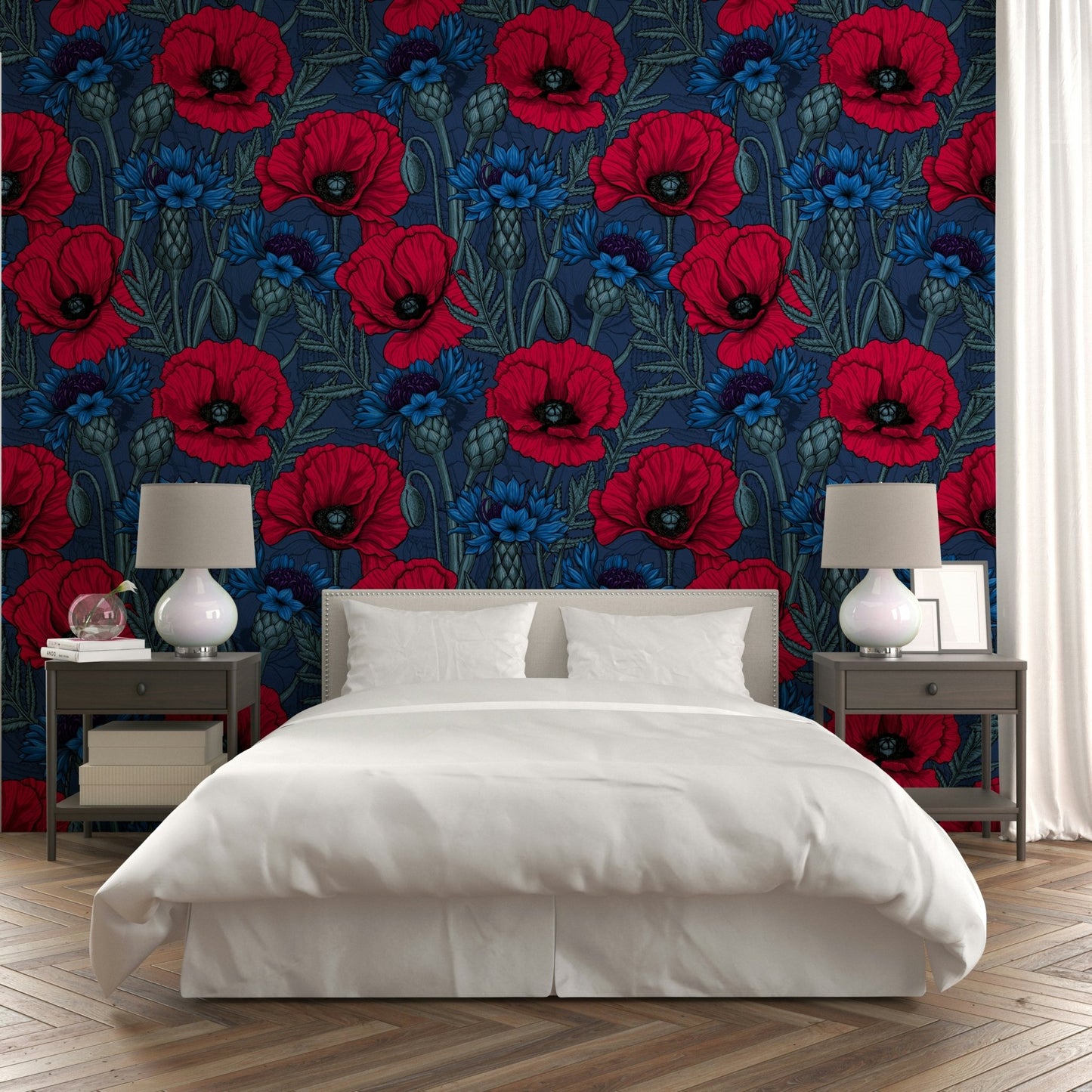 Midnight Garden wall mural wallpaper in living room setup


