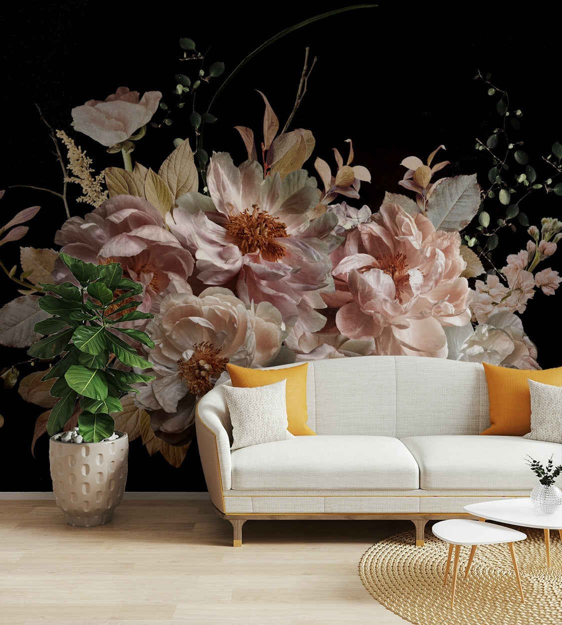 Hand-painted garden wallpaper for bedrooms

