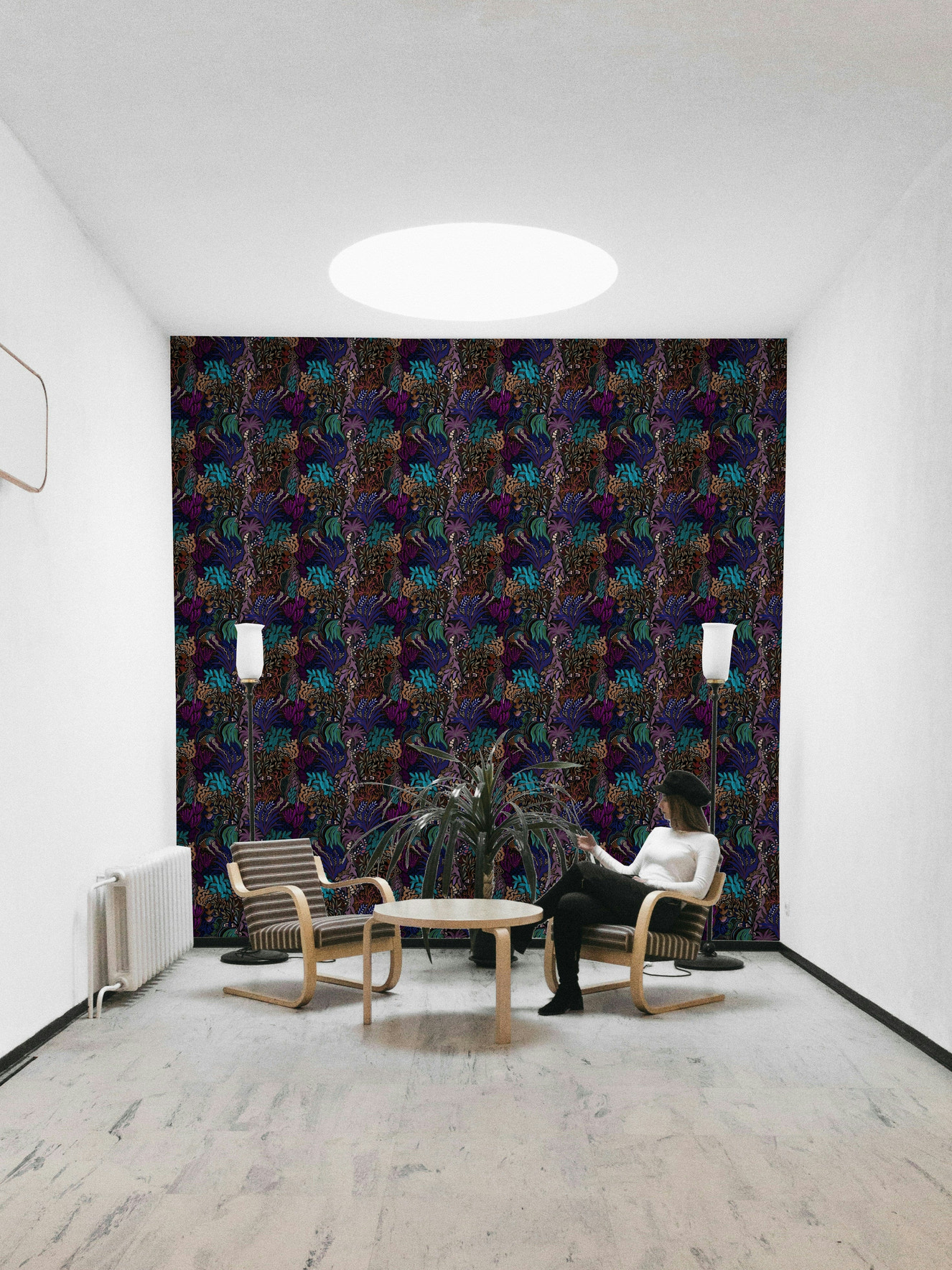 A beautiful midnight jungle wallpaper mural for a modern home.

