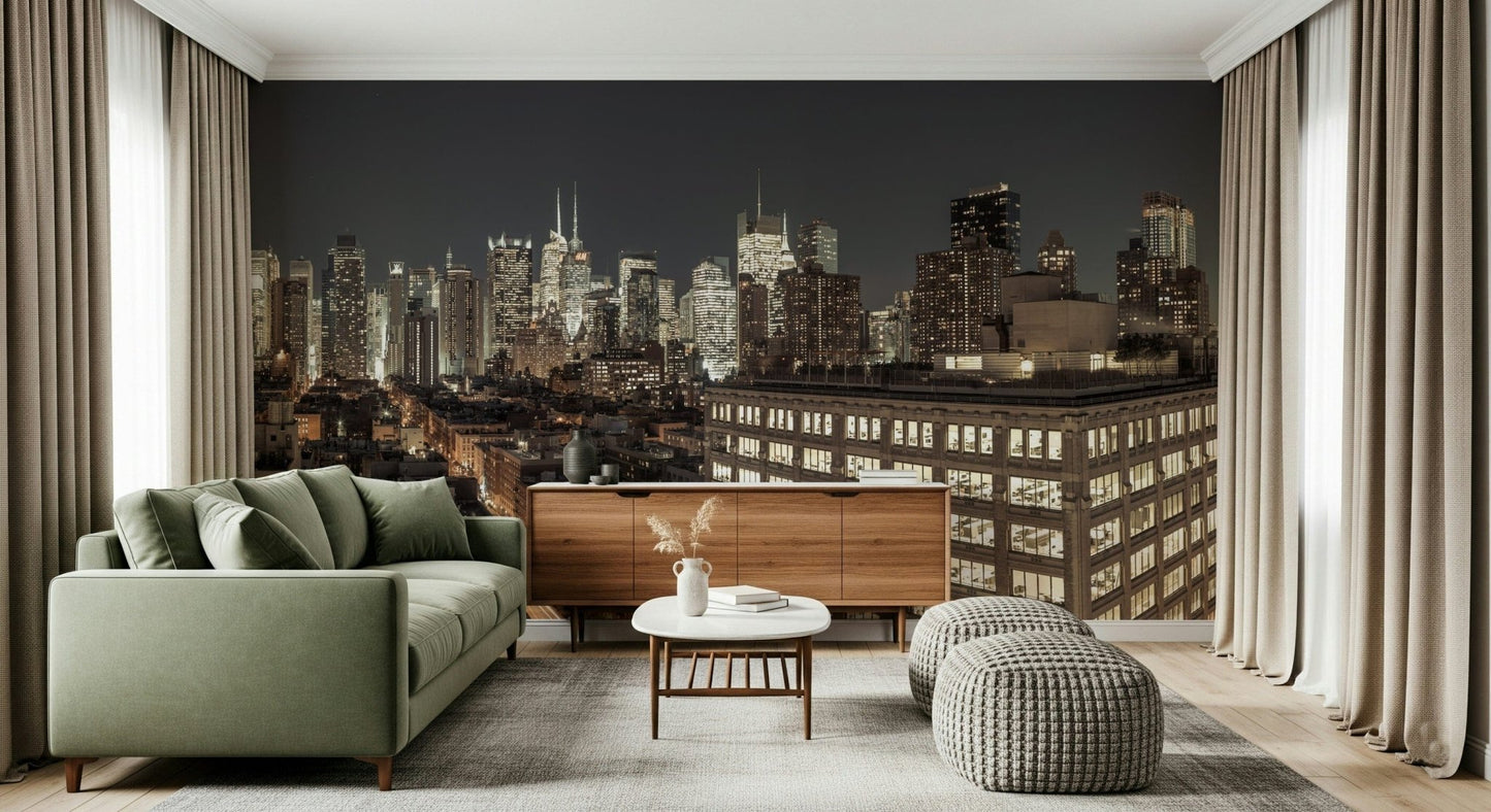 Tall buildings wall art Midnight Metropolis city glow impressive view.