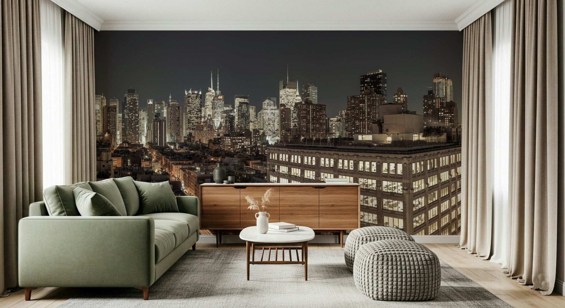 Tall buildings wall art Midnight Metropolis city glow impressive view.